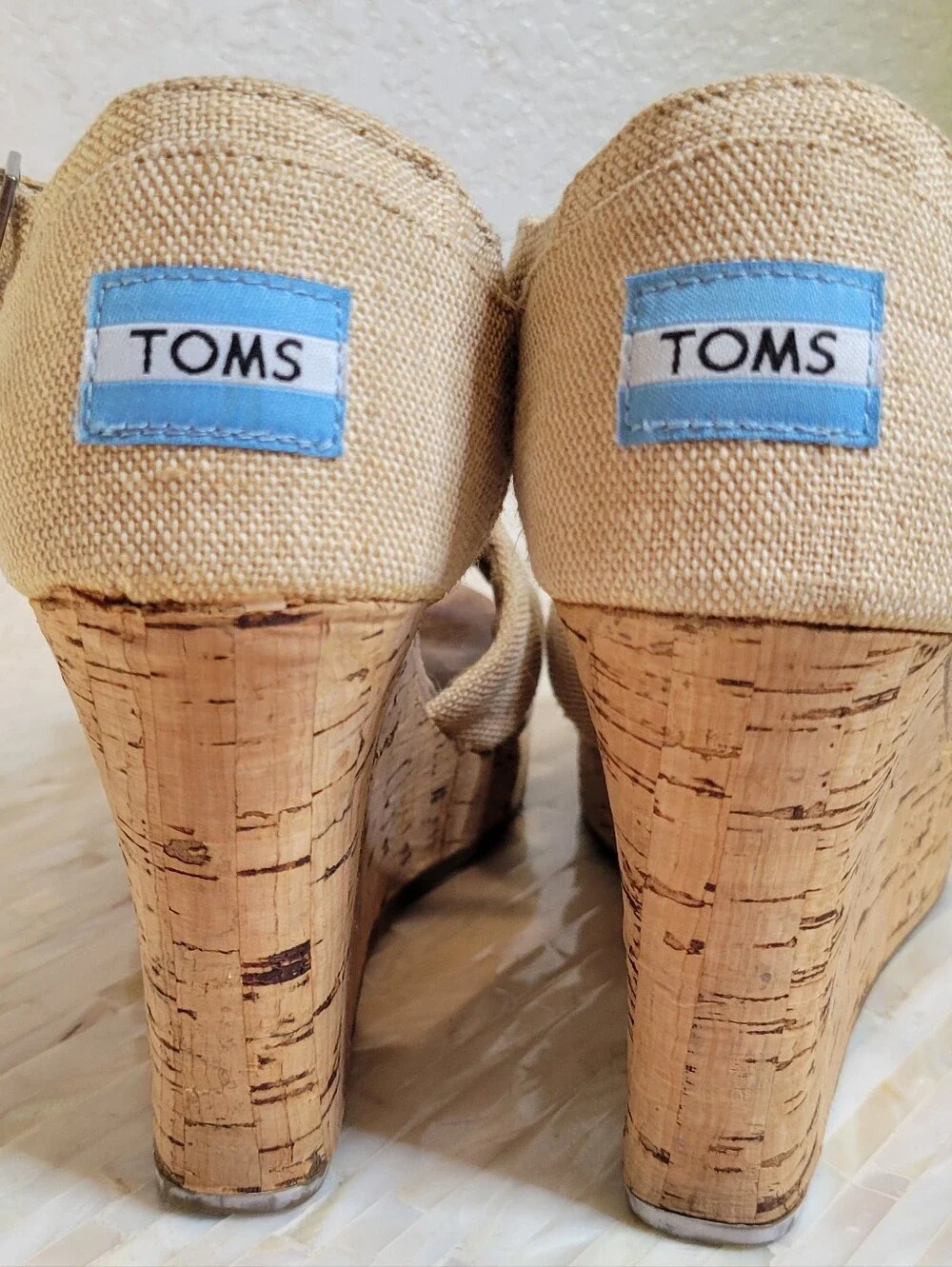 Toms Natural Canvas Crisscross Wedge Sandals Size 7W